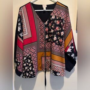 Chico's size 16/18 Multicolor Patchwork Top with zipper front.